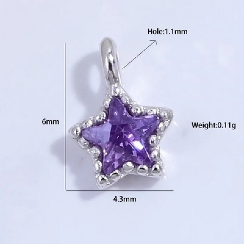 Charm (pandantiv mic) din Argint 925,placat cu aur 18k -Stea cu Cubic Zirconia Transparenta-4.3mm -1buc