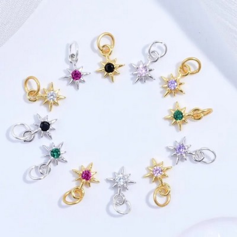 Charm (pandantiv mic) din Argint 925-"Roza Vanturilor" cu Cubic Zirconia Transparent-6mm -1buc