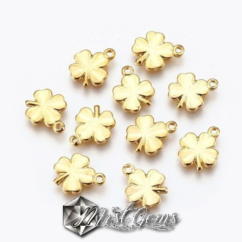 Pandant -"Trifoi cu Patru Foi" din alama placata cu aur 18k -10.5x8.5x1mm 