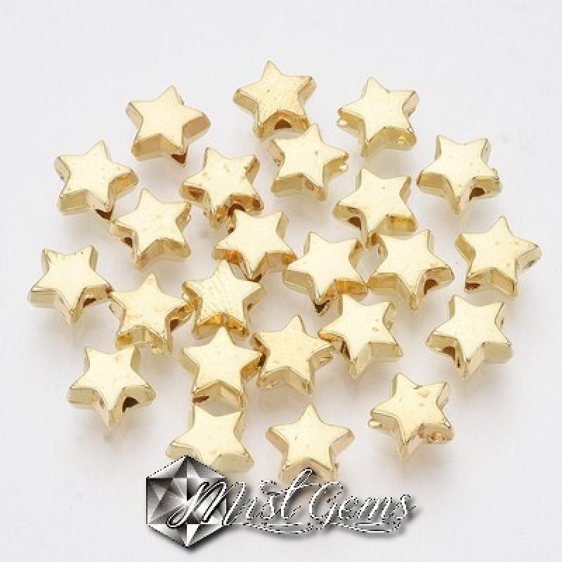 Margele Acrilice Stea 3D Aurii -6.5mm-10 buc