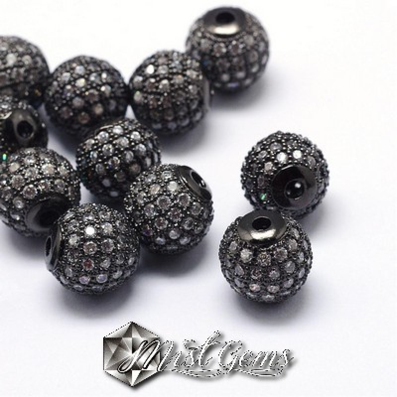 Margele Gunmetal Placate cu Cubic Zirconia -8mm-1 buc.