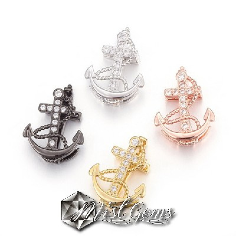 Slider Ancora Negru Placat cu Cubic Zirconia-Pentru Banda 