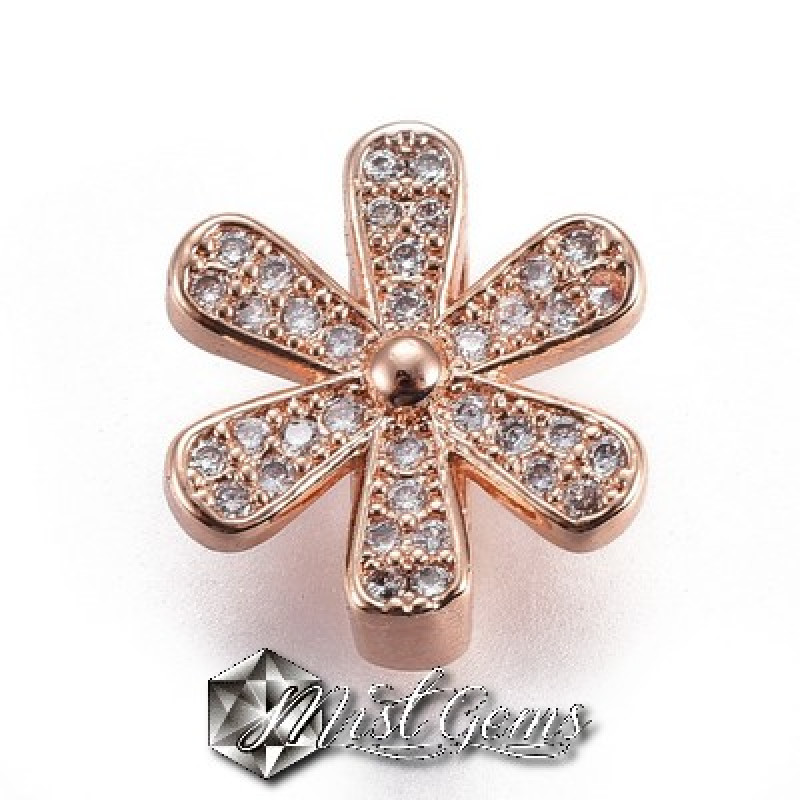 Slider Floare Aur Roz Placat cu Cubic Zirconia-Pentru Banda 