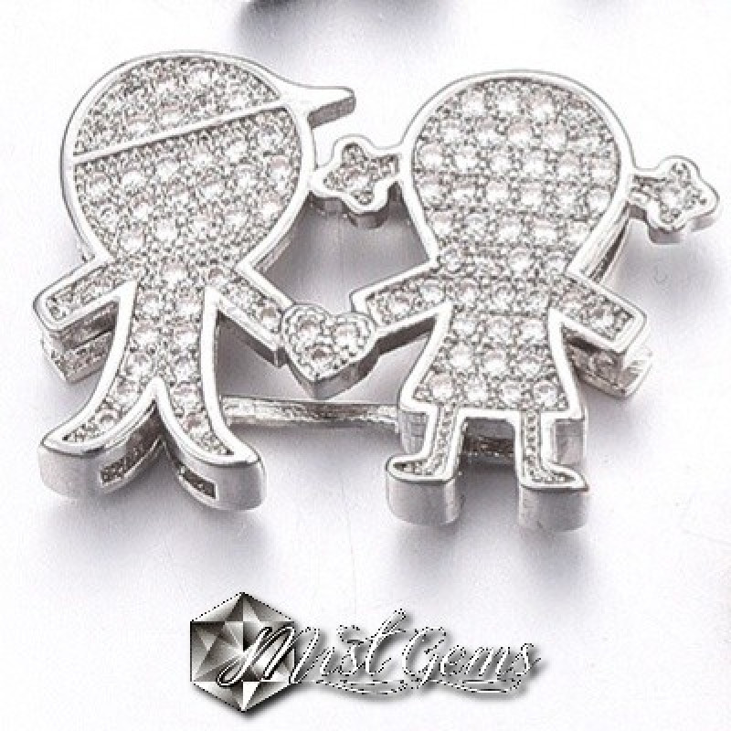 Slider Copii Argintiu Placat cu Cubic Zirconia Pentru Banda 