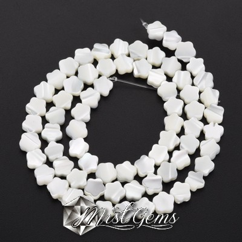 Margele din Scoica Trochus-"Floare" 6mm,Alb-Ivoire-10 buc