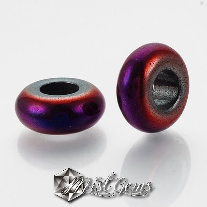 Hematit rondele cu gaura larga culoare mov iris -14X6mm-4 buc