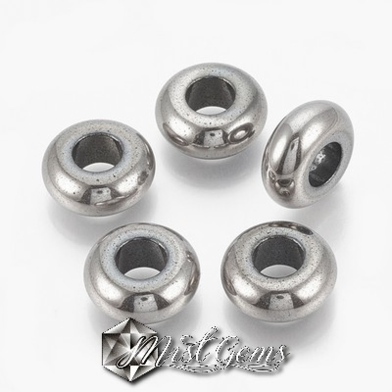 Hematit rondele cu gaura larga culoare argintiu -14X6mm-4 buc