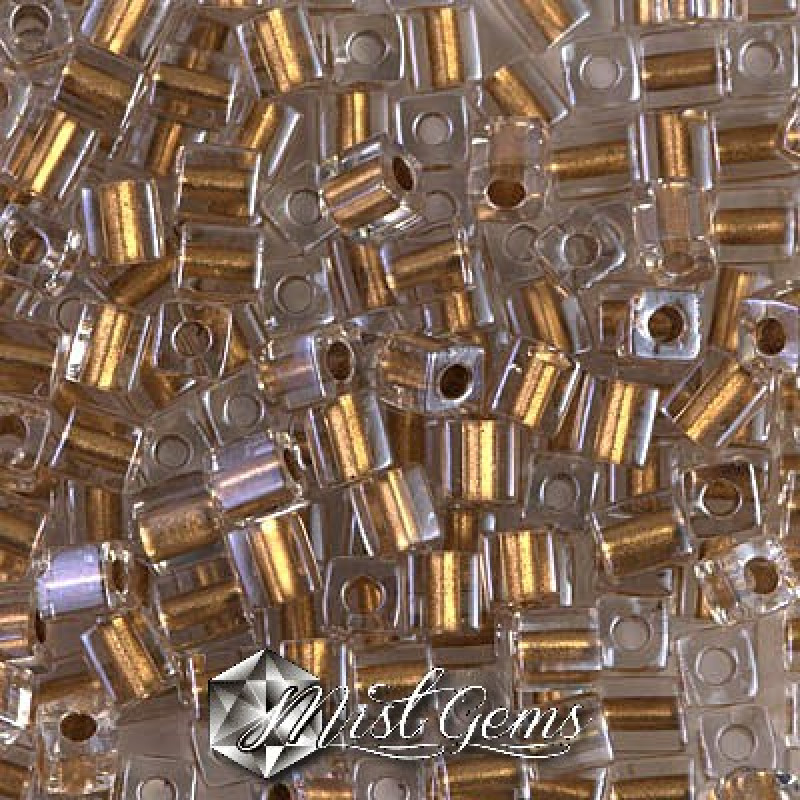 Miyuki Square Beads SB0234 Sparkling Metallic Gold Lined Crystal -4mm