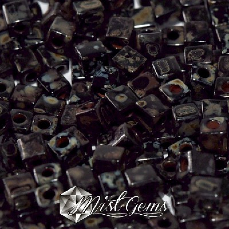 Miyuki Square Beads SB4511 Picasso Opaque Smoky Black-4mm
