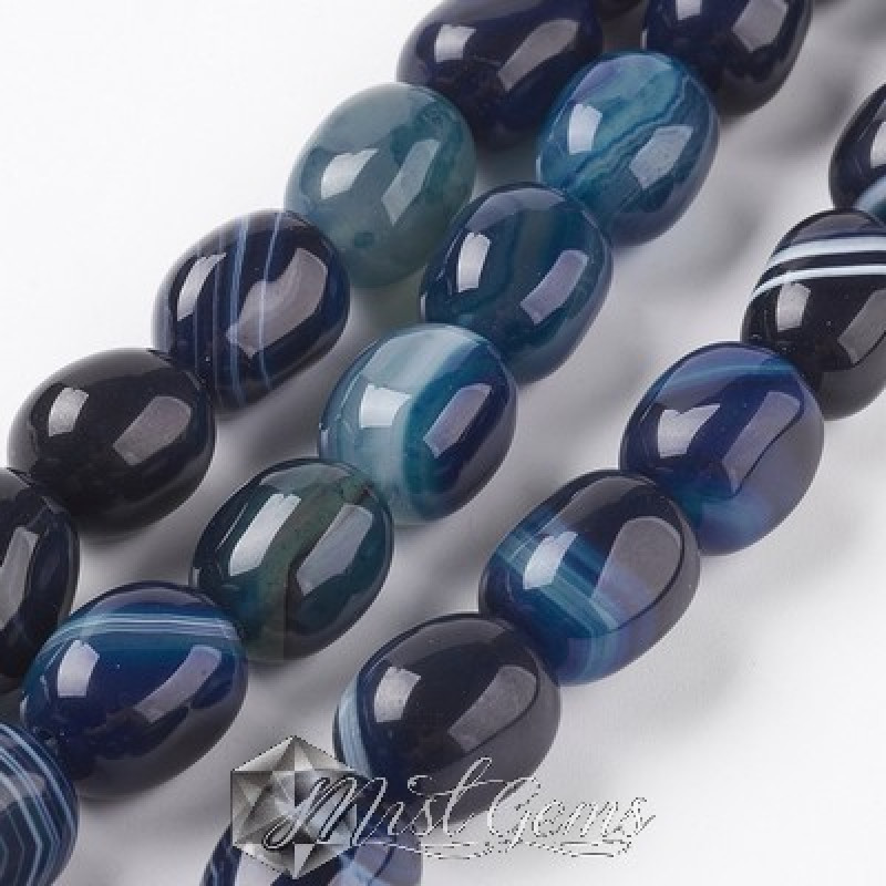 Agate Drum Striped Albastre 14X11mm -4buc