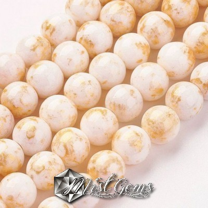 Jad sfere 6mm crem cu auriu-10buc