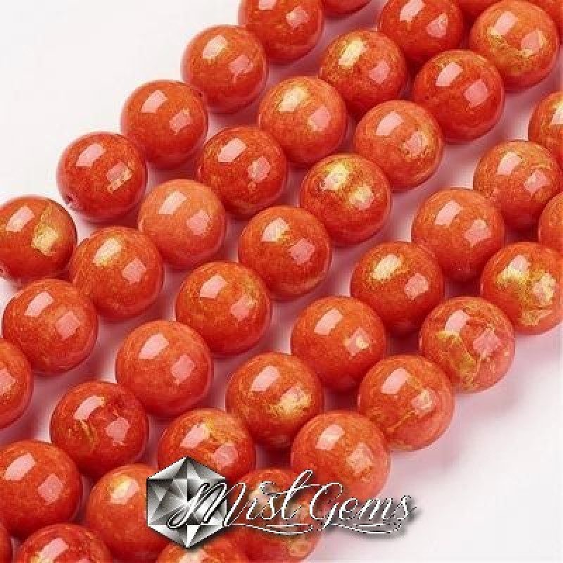 Jad sfere 6mm portocaliu cu auriu-10buc.
