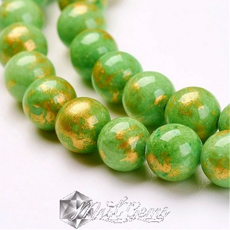 Jad sfere 6mm verde cu auriu-10buc